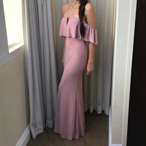 Formal Off Shoulder Long Maxi Dress Dusty Pink